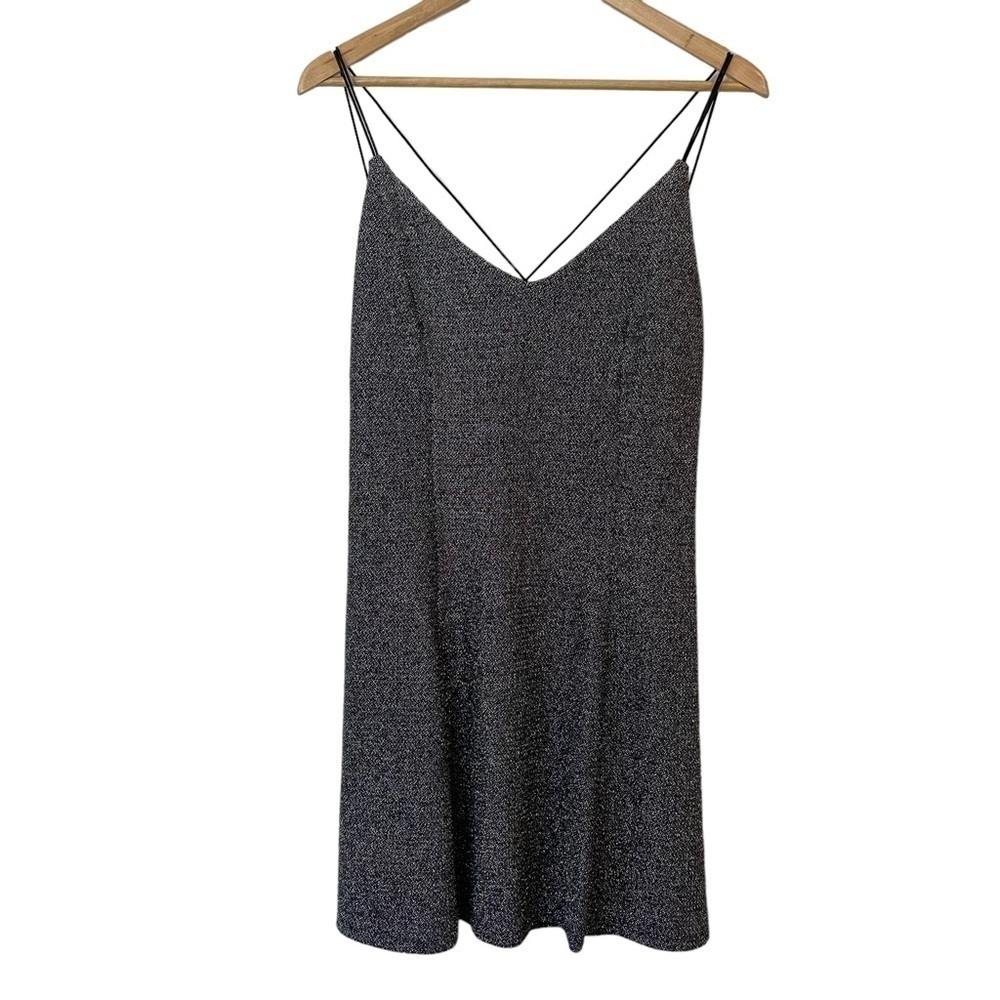 Divided H&M Sparkly Slip Dress Sz Large Silver Black Strappy Sexy Cocktail Party